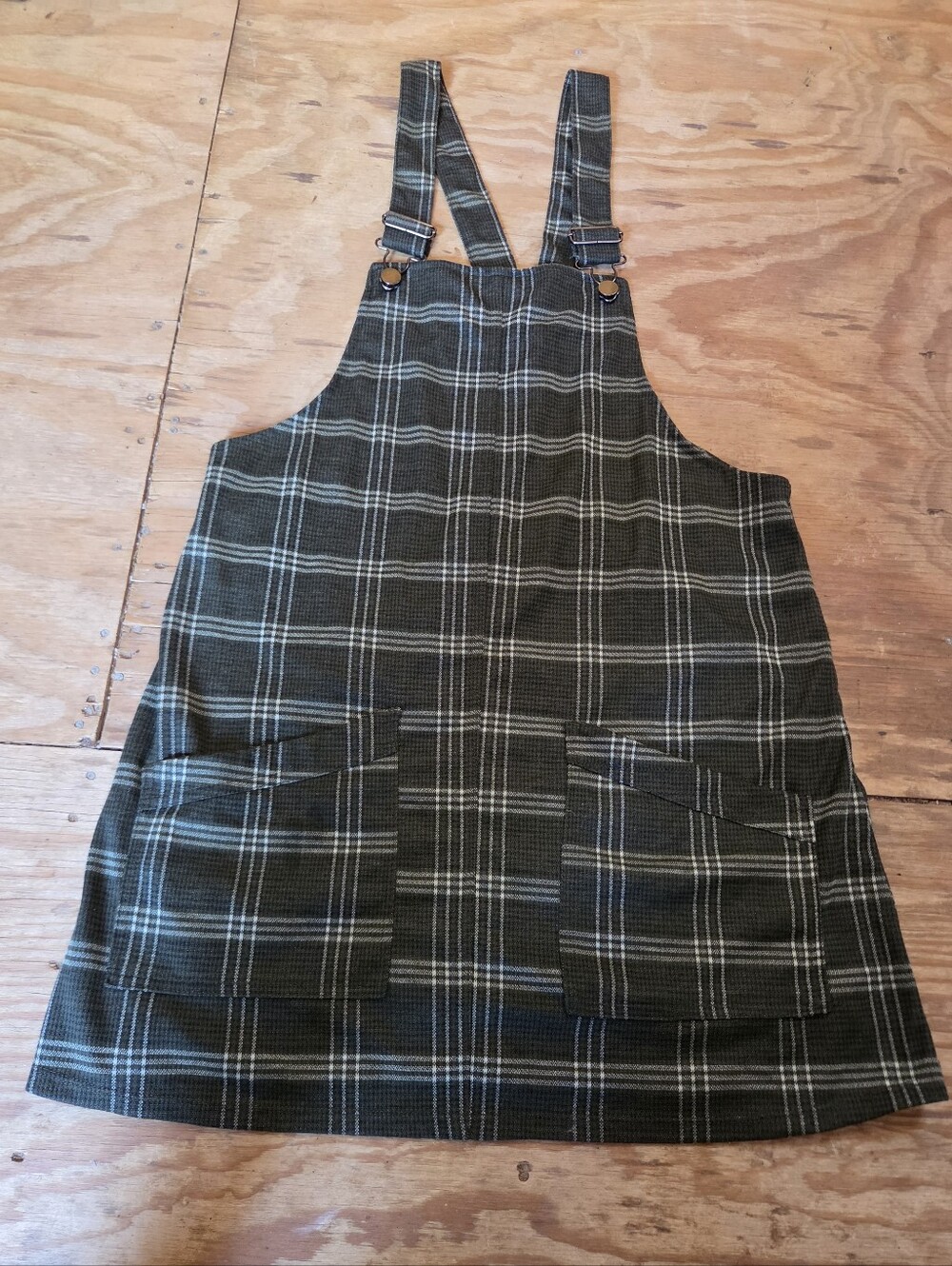 No Boundaries Plaid Overall Mini Dress Green White Dark Academia Preppy L